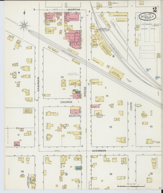 Sanborn Fire Insurance Map from Holly, Oakland County, Michigan (1893), Sheet #0002 - Historic Sanborn Fire Insurance Map Print, vintage old map wall art, antique decor, genealogy gift, Michigan Michigan map