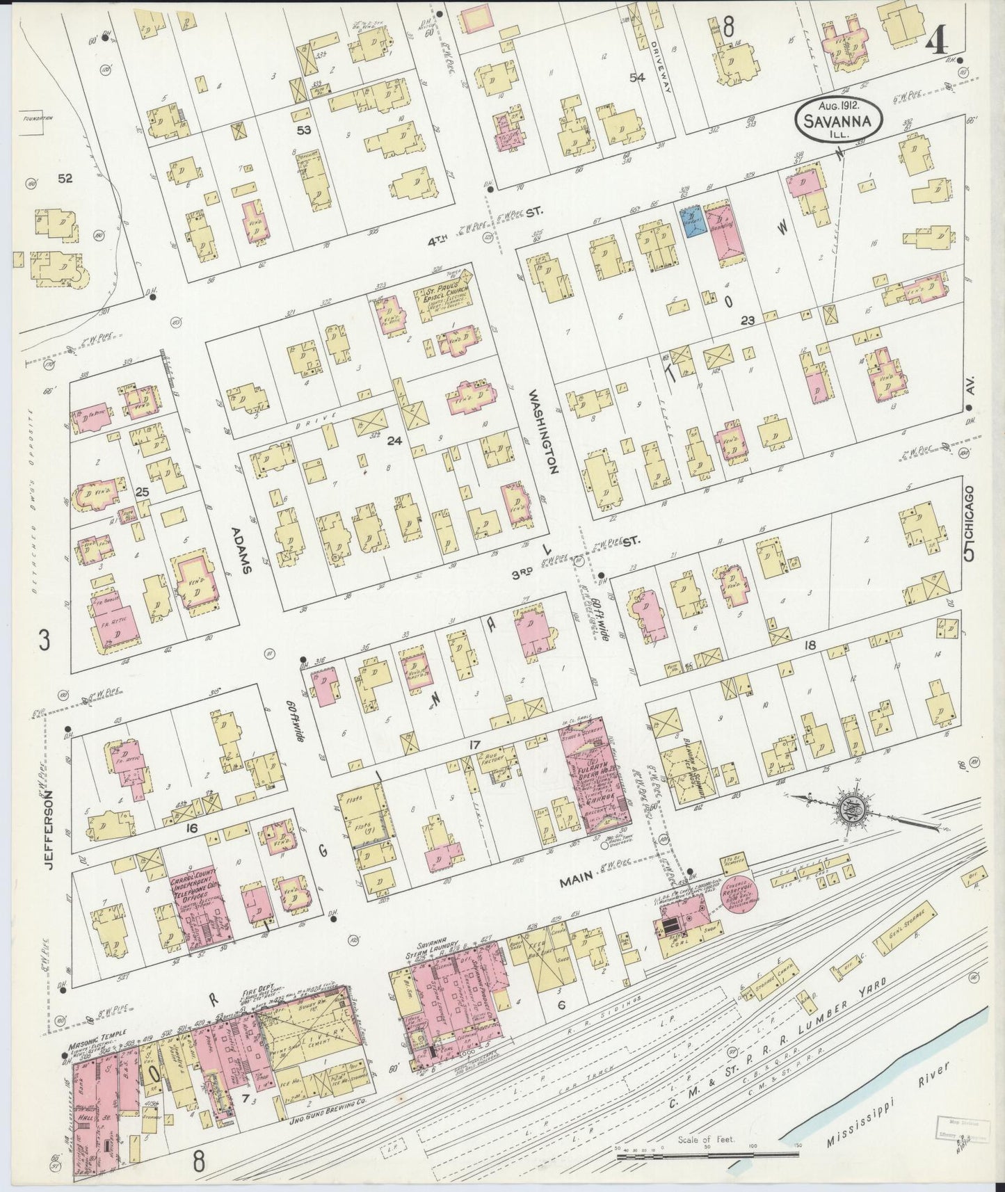 Sanborn Fire Insurance Map from Savanna, Carroll County, Illinois (1912), Sheet #0004 - Complete Map Set gallery image, historic Sanborn map, vintage wall art, Illinois Illinois