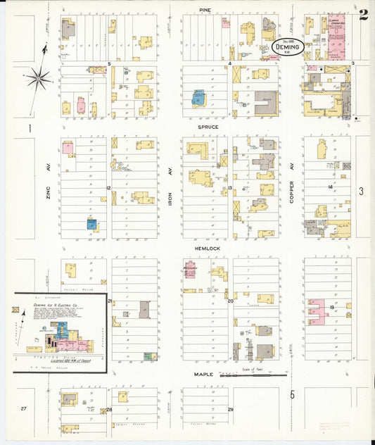 Sanborn Fire Insurance Map from Deming, Luna County, New Mexico (1908), Sheet #0002 - Historic Sanborn Fire Insurance Map Print, vintage old map wall art, antique decor, genealogy gift, New Mexico New Mexico map