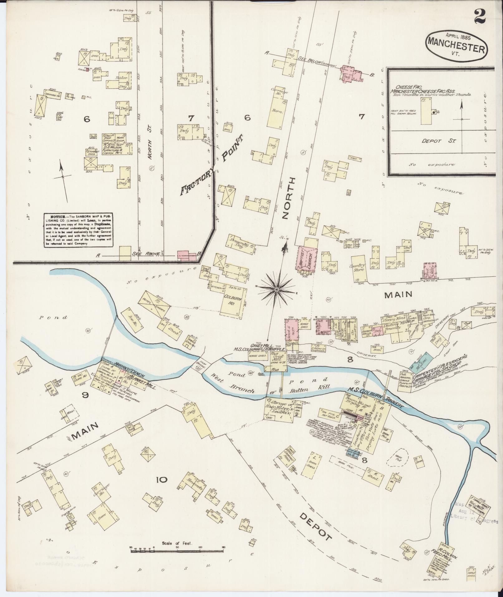 Sanborn Fire Insurance Map from Manchester, Bennington County, Vermont (1885), Sheet #0002 - Complete Map Set gallery image, historic Sanborn map, vintage wall art, Vermont Vermont
