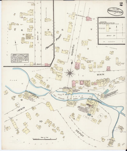 Sanborn Fire Insurance Map from Manchester, Bennington County, Vermont (1885), Sheet #0002 - Complete Map Set gallery image, historic Sanborn map, vintage wall art, Vermont Vermont