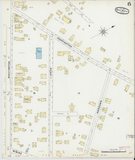 Sanborn Fire Insurance Map from Quincy, Norfolk County, Massachusetts (1891), Sheet #0006 - Historic Sanborn Fire Insurance Map Print, vintage old map wall art, antique decor, genealogy gift, Massachusetts Massachusetts map