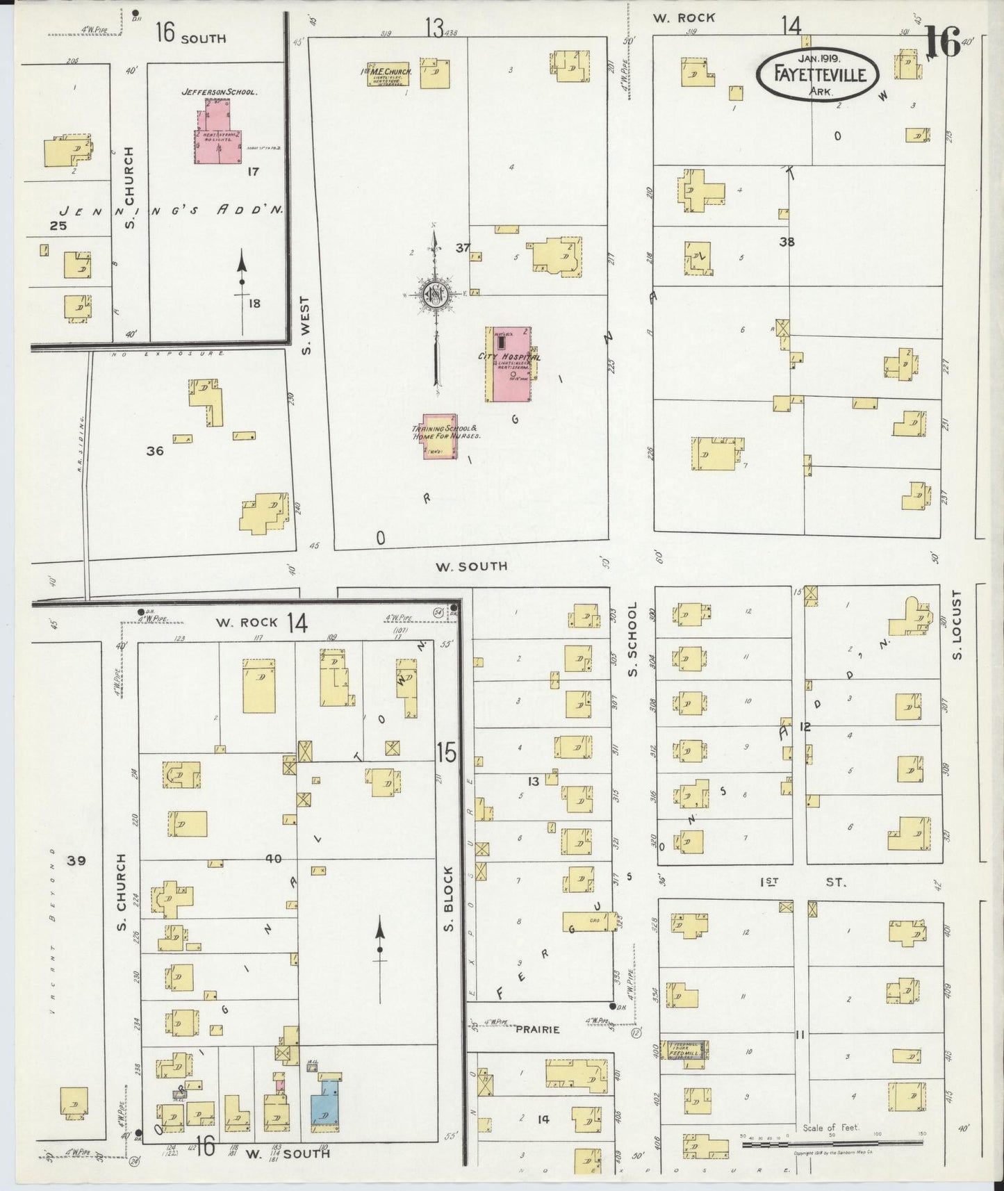 Sanborn Fire Insurance Map from Fayetteville, Washington County, Arkansas (1919), Sheet #0016 - Historic Sanborn Fire Insurance Map Print, vintage old map wall art, antique decor, genealogy gift, Arkansas Arkansas map