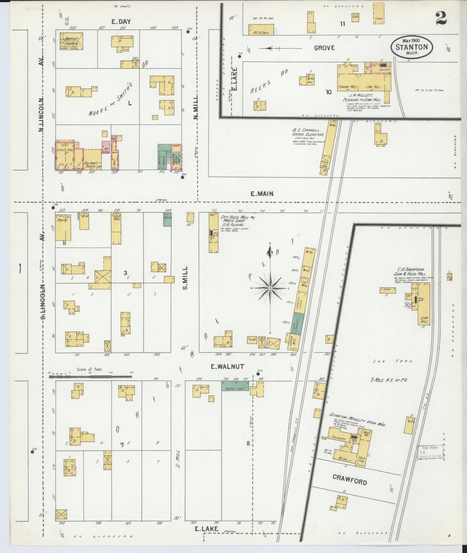 Sanborn Fire Insurance Map from Stanton, Montcalm County, Michigan (1900), Sheet #0002 - Historic Sanborn Fire Insurance Map Print, vintage old map wall art, antique decor, genealogy gift, Michigan Michigan map