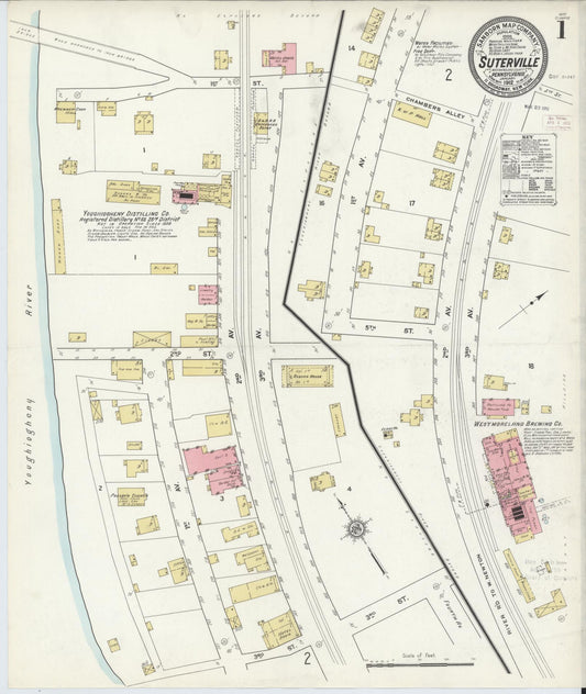 Sanborn Fire Insurance Map from Suterville, Westmoreland County, Pennsylvania (1912), Sheet #0001 - Historic Sanborn Fire Insurance Map Print, vintage old map wall art, antique decor, genealogy gift, Pennsylvania Pennsylvania map