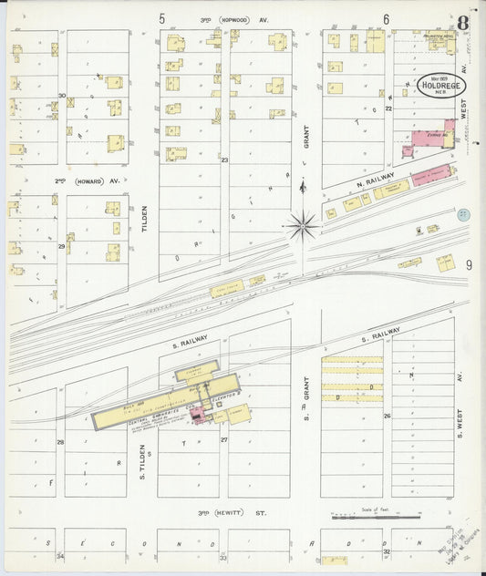 Sanborn Fire Insurance Map from Holdrege, Phelps County, Nebraska (1909), Sheet #0008 - Historic Sanborn Fire Insurance Map Print, vintage old map wall art, antique decor, genealogy gift, Nebraska Nebraska map