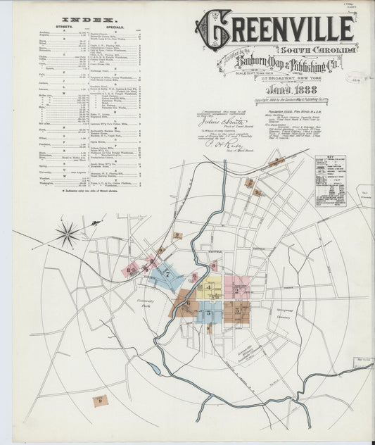 Sanborn Fire Insurance Map from Greenville, Greenville County, South Carolina (1888), Sheet #0001 - Complete Map Set gallery image, historic Sanborn map, vintage wall art, South Carolina South Carolina