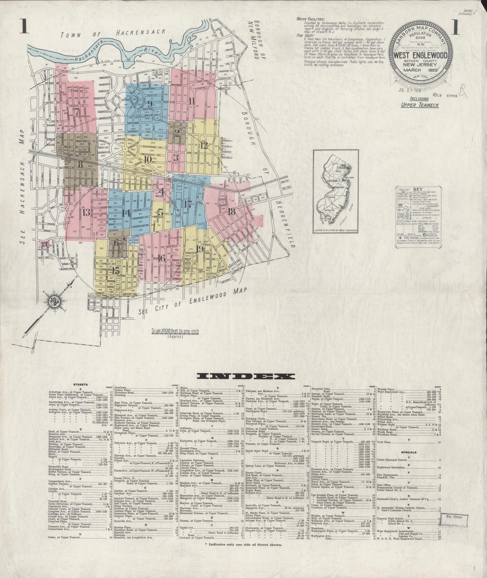 Sanborn Fire Insurance Map from West Englewood, Bergen County, New Jersey. (1929) – Historic Sanborn Fire Insurance Map Print