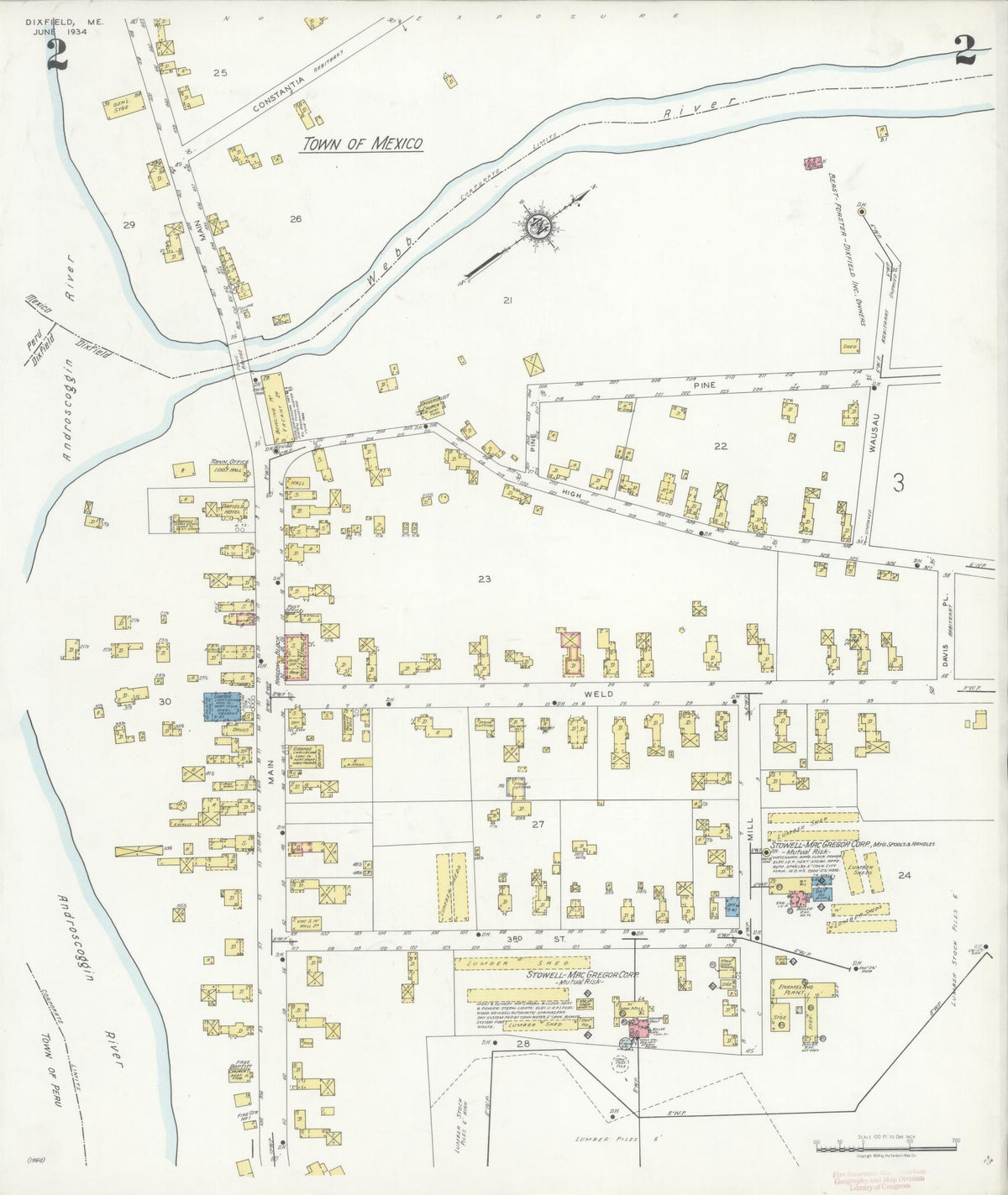 Sanborn Fire Insurance Map from Dixfield, Oxford County, Maine (1934), Sheet #0002 - Complete Map Set gallery image, historic Sanborn map, vintage wall art, Maine Maine