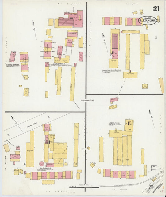 Sanborn Fire Insurance Map from Alexandria, Independent Cities, Virginia (1902), Sheet #0021 - Historic Sanborn Fire Insurance Map Print, vintage old map wall art, antique decor, genealogy gift, Virginia Virginia map