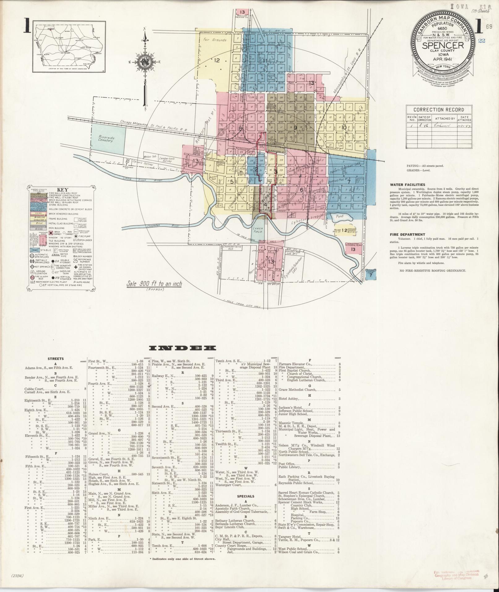 Sanborn Fire Insurance Map from Spencer, Clay County, Iowa (1946), Sheet #0001 - Historic Sanborn Fire Insurance Map Print