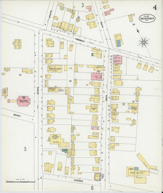 Sanborn Fire Insurance Map from Hackensack, Bergen County, New Jersey (1902), Sheet #0004 - Historic Sanborn Fire Insurance Map Print, vintage old map wall art, antique decor, genealogy gift, New Jersey New Jersey map