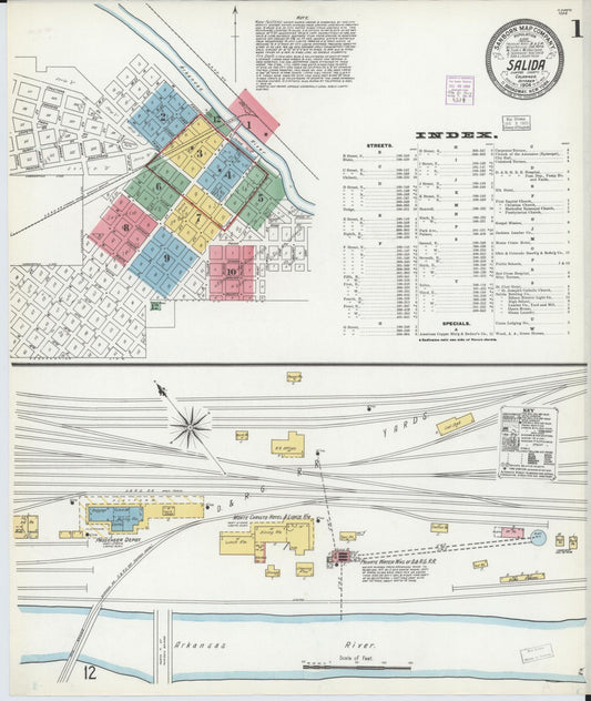 Sanborn Fire Insurance Map from Salida, Chaffee County, Colorado (1904), Sheet #0001 - Historic Sanborn Fire Insurance Map Print, vintage old map wall art, antique decor, genealogy gift, Colorado Colorado map