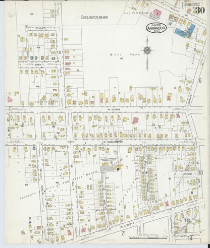 Sanborn Fire Insurance Map from Ann Arbor, Washtenaw County, Michigan (1916), Sheet #0030 - Historic Sanborn Fire Insurance Map Print, vintage old map wall art, antique decor, genealogy gift, Michigan Michigan map