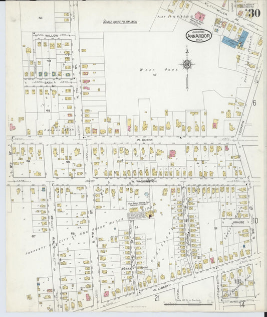 Sanborn Fire Insurance Map from Ann Arbor, Washtenaw County, Michigan (1916), Sheet #0030 - Historic Sanborn Fire Insurance Map Print, vintage old map wall art, antique decor, genealogy gift, Michigan Michigan map