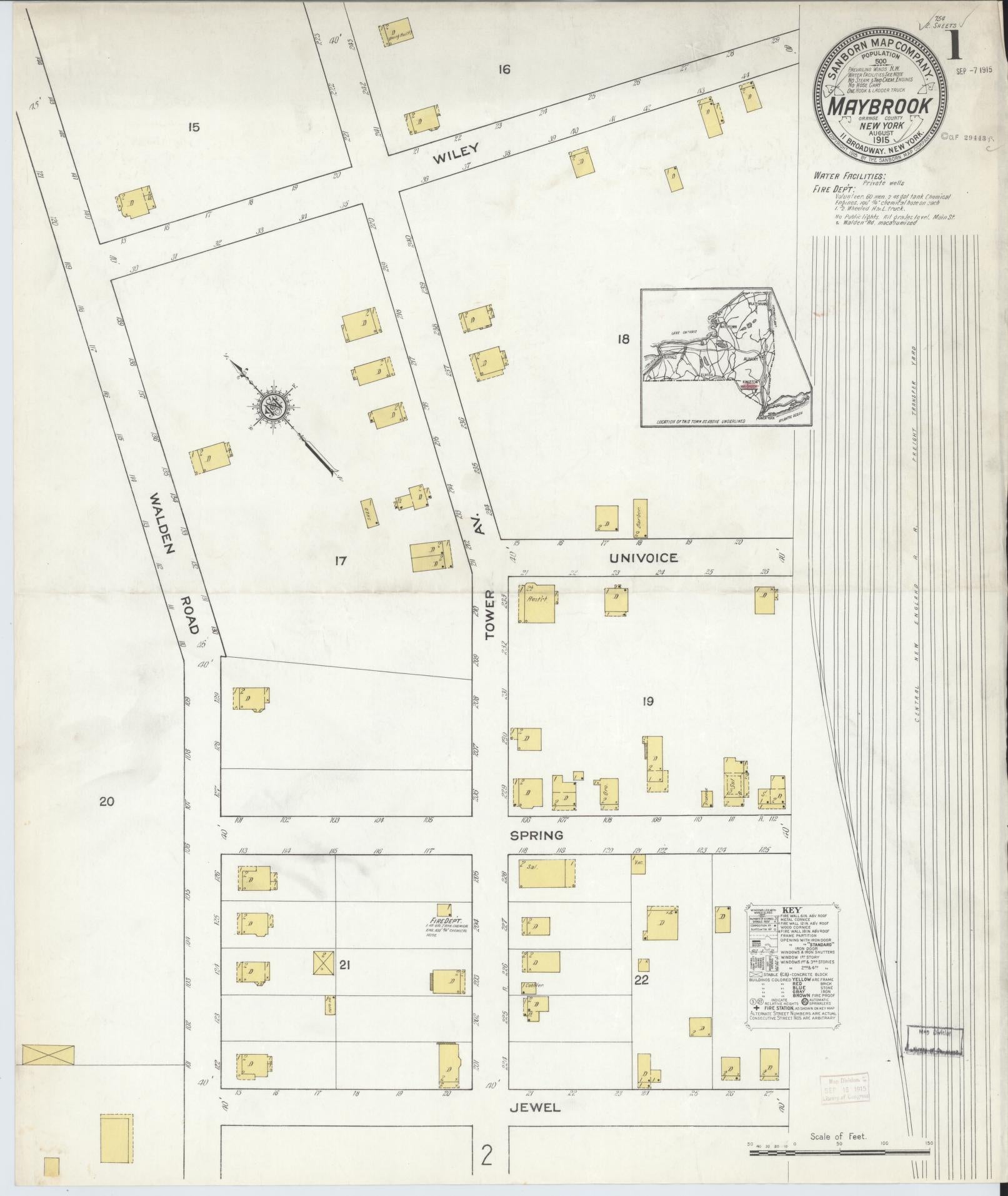 Sanborn Fire Insurance Map from Maybrook, Orange County, New York (1915), Sheet #0001 - Complete Map Set gallery image, historic Sanborn map, vintage wall art, New York New York
