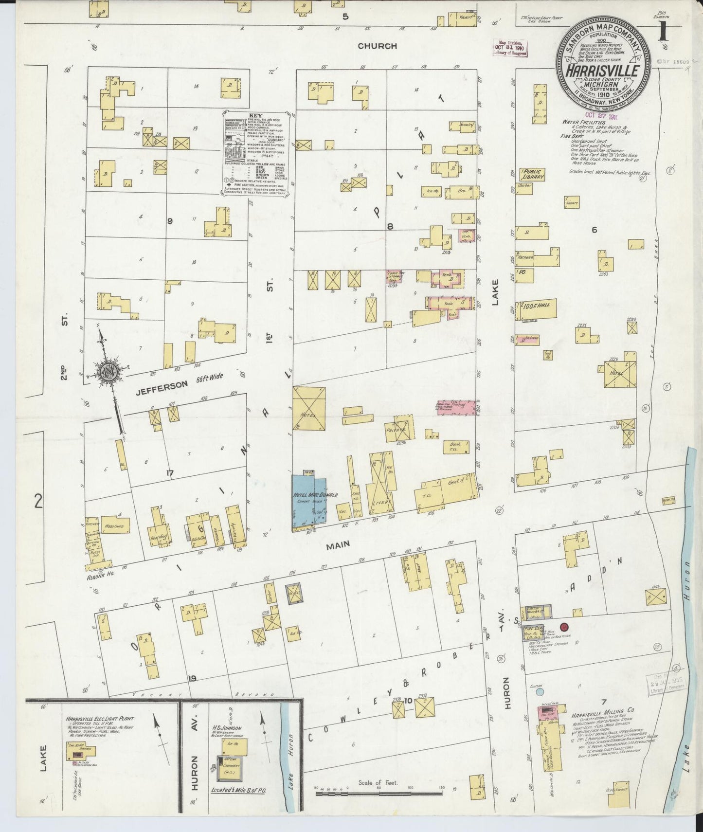 Sanborn Fire Insurance Map from Harrisville, Alcona County, Michigan (1910), Sheet #0001 - Complete Map Set gallery image, historic Sanborn map, vintage wall art, Michigan Michigan
