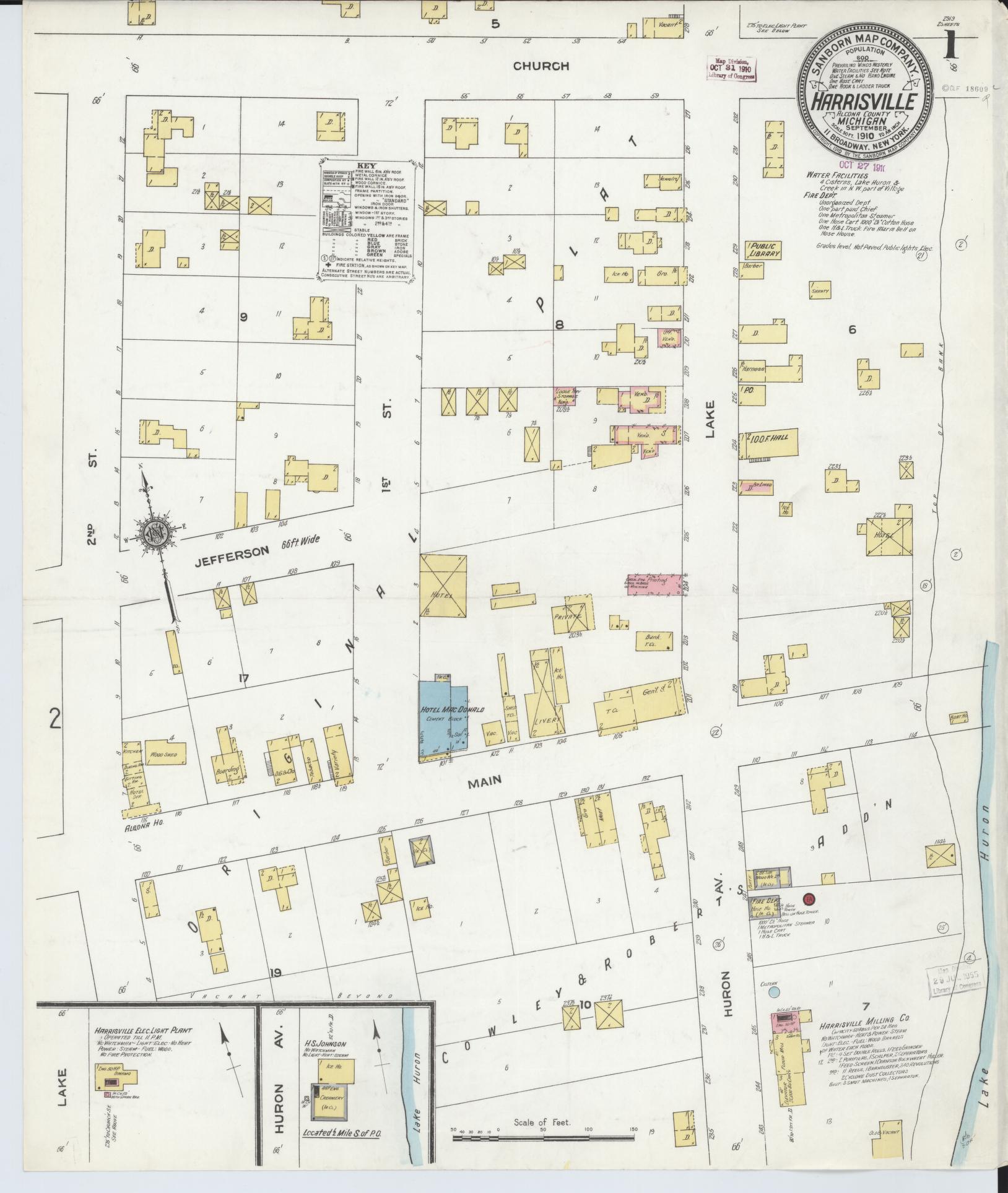 Sanborn Fire Insurance Map from Harrisville, Alcona County, Michigan (1910), Sheet #0001 - Complete Map Set gallery image, historic Sanborn map, vintage wall art, Michigan Michigan