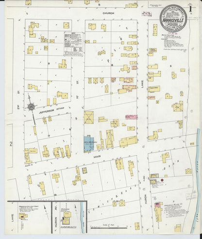 Sanborn Fire Insurance Map from Harrisville, Alcona County, Michigan (1910), Sheet #0001 - Complete Map Set gallery image, historic Sanborn map, vintage wall art, Michigan Michigan