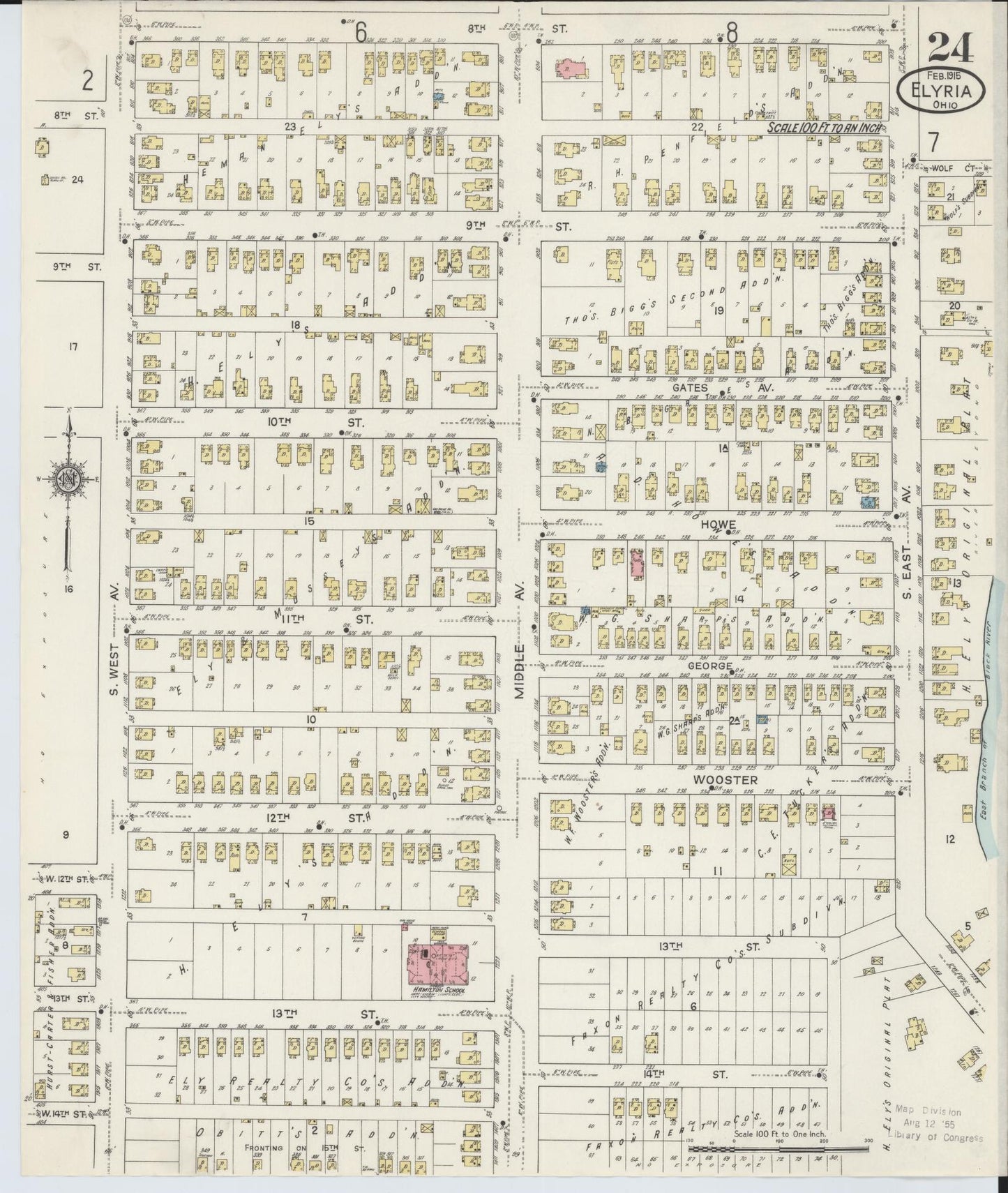 Sanborn Fire Insurance Map from Elyria, Lorain County, Ohio (1915), Sheet #0024 - Historic Sanborn Fire Insurance Map Print, vintage old map wall art, antique decor, genealogy gift, Ohio Ohio map