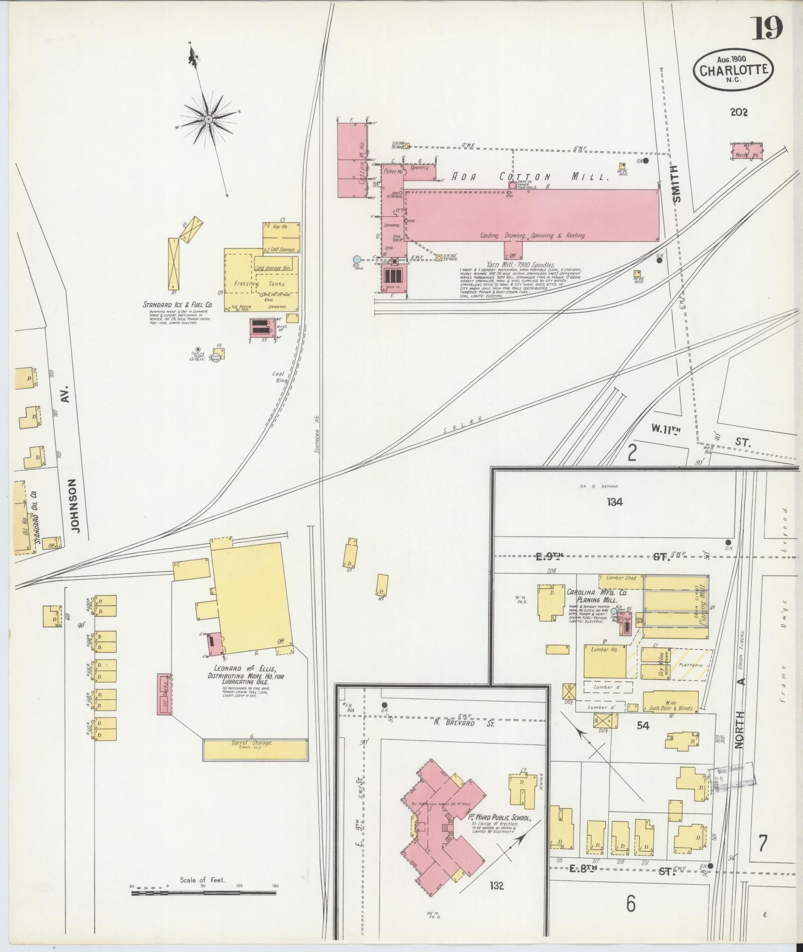 Sanborn Fire Insurance Map from Charlotte, Mecklenburg County, North Carolina (1900), Sheet #0019 - Complete Map Set gallery image, historic Sanborn map, vintage wall art, North Carolina North Carolina