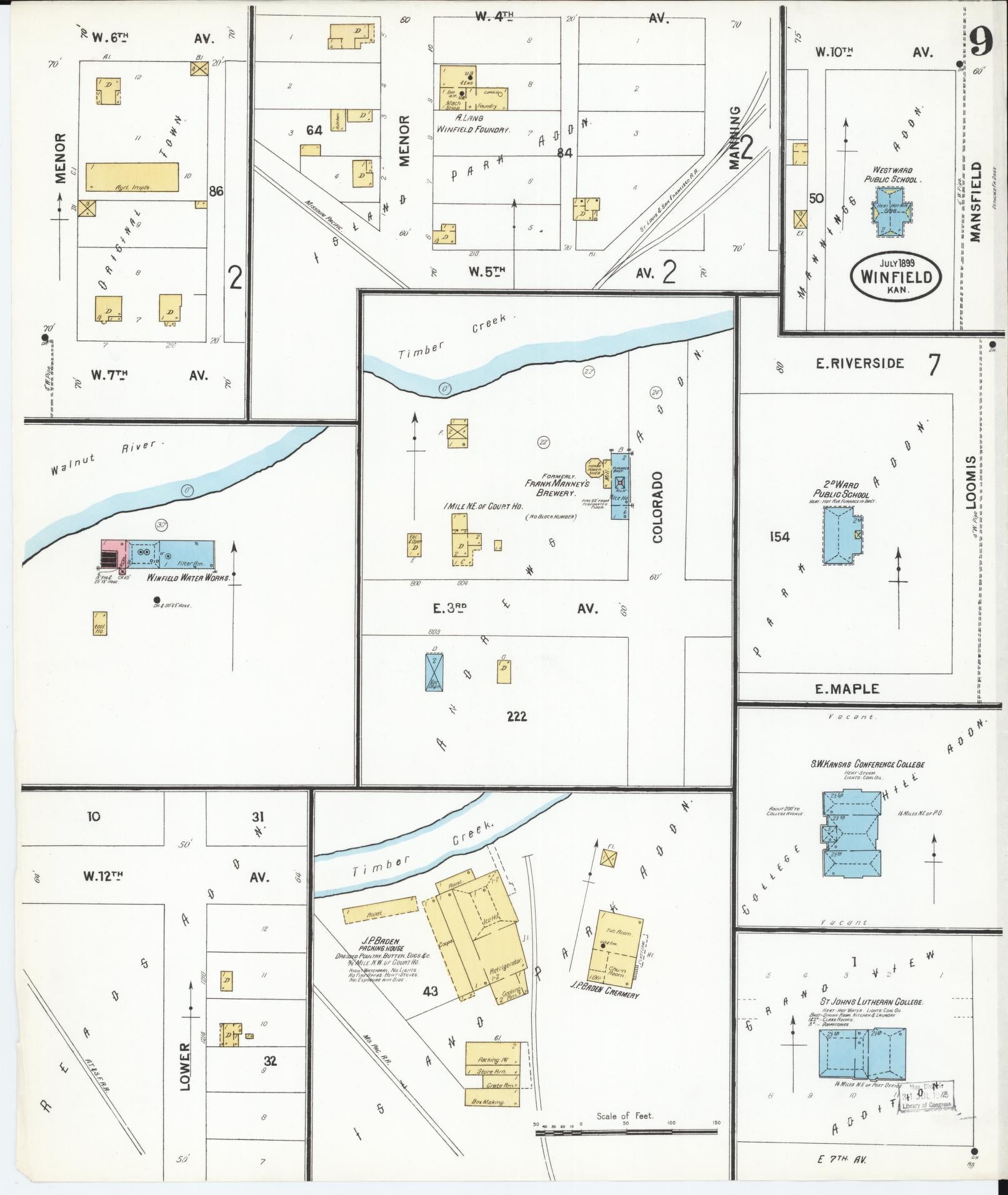 Sanborn Fire Insurance Map from Winfield, Cowley County, Kansas (1899), Sheet #0009 - Complete Map Set gallery image, historic Sanborn map, vintage wall art, Kansas Kansas