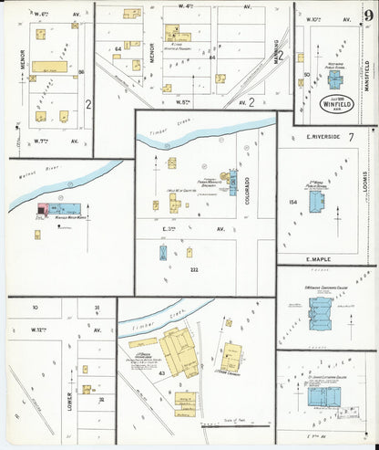 Sanborn Fire Insurance Map from Winfield, Cowley County, Kansas (1899), Sheet #0009 - Complete Map Set gallery image, historic Sanborn map, vintage wall art, Kansas Kansas