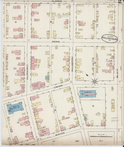 Sanborn Fire Insurance Map from Hollidaysburg, Blair County, Pennsylvania (1886), Sheet #0002 - Complete Map Set gallery image, historic Sanborn map, vintage wall art, Pennsylvania Pennsylvania