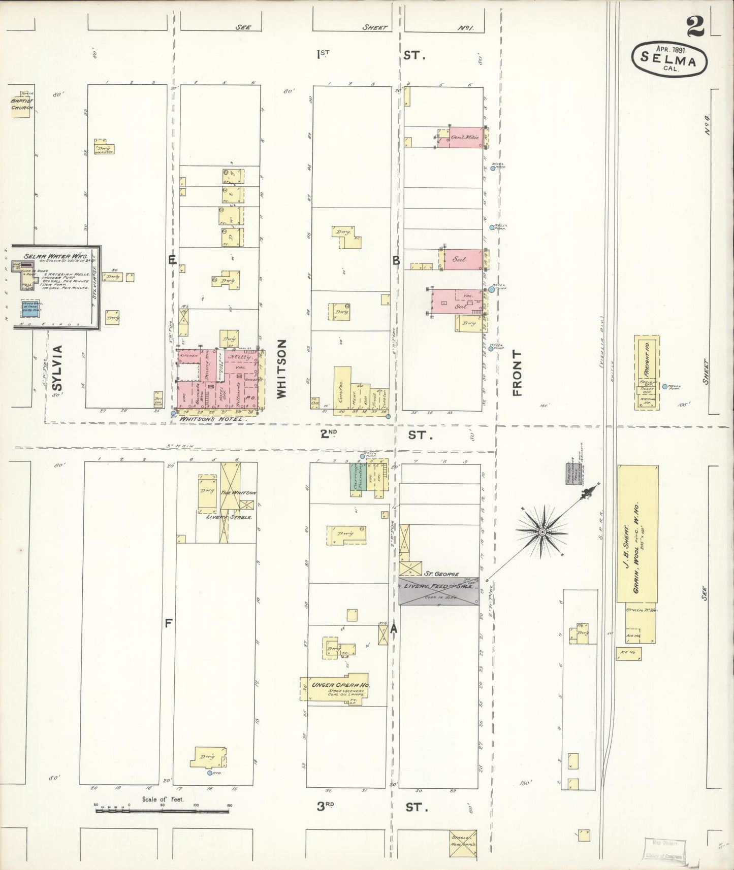 Sanborn Fire Insurance Map from Selma, Fresno County, California (1891), Sheet #0002 - Complete Map Set gallery image, historic Sanborn map, vintage wall art, California California