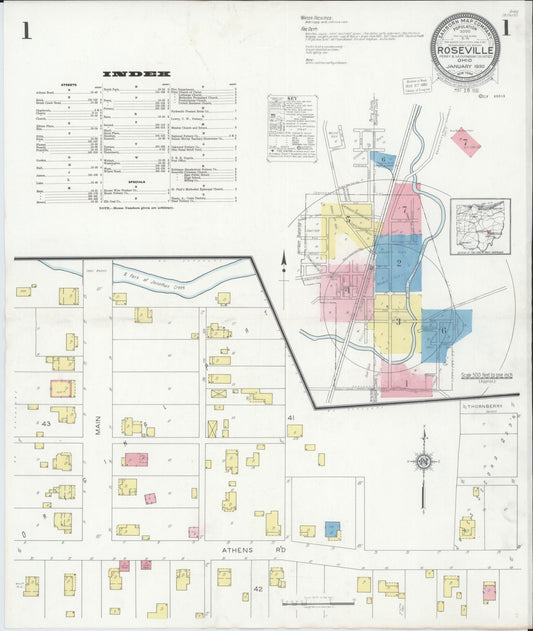 Sanborn Fire Insurance Map from Roseville, Perry And Muskingum Counties, Ohio (1930), Sheet #0001 - Complete Map Set gallery image, historic Sanborn map, vintage wall art, Ohio Ohio