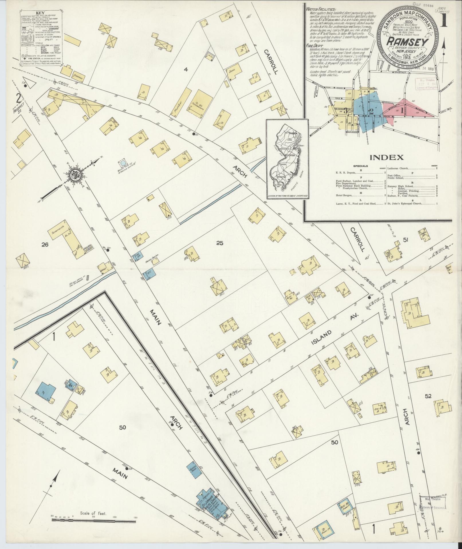 Sanborn Fire Insurance Map from Ramsey, Bergen County, New Jersey. (1913) – Historic Sanborn Fire Insurance Map Print