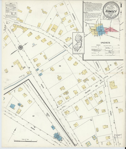 Sanborn Fire Insurance Map from Ramsey, Bergen County, New Jersey. (1913) – Historic Sanborn Fire Insurance Map Print