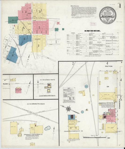 Sanborn Fire Insurance Map from Jacksonville, Cherokee County, Texas (1911), Sheet #0001 - Complete Map Set gallery image, historic Sanborn map, vintage wall art, Texas Texas