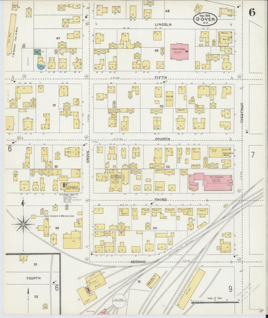 Sanborn Fire Insurance Map from Dover, Strafford County, New Hampshire (1905), Sheet #0006 - Historic Sanborn Fire Insurance Map Print, vintage old map wall art, antique decor, genealogy gift, New Hampshire New Hampshire map