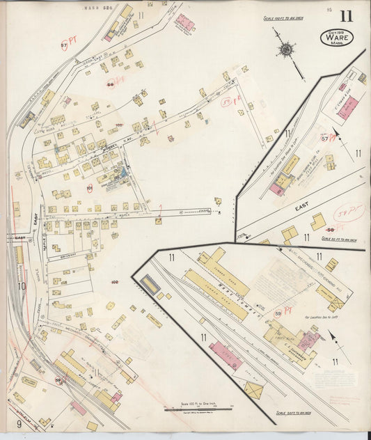 Sanborn Fire Insurance Map from Ware, Hampshire County, Massachusetts (1946), Sheet #0011 - Historic Sanborn Fire Insurance Map Print, vintage old map wall art, antique decor, genealogy gift, Massachusetts Massachusetts map