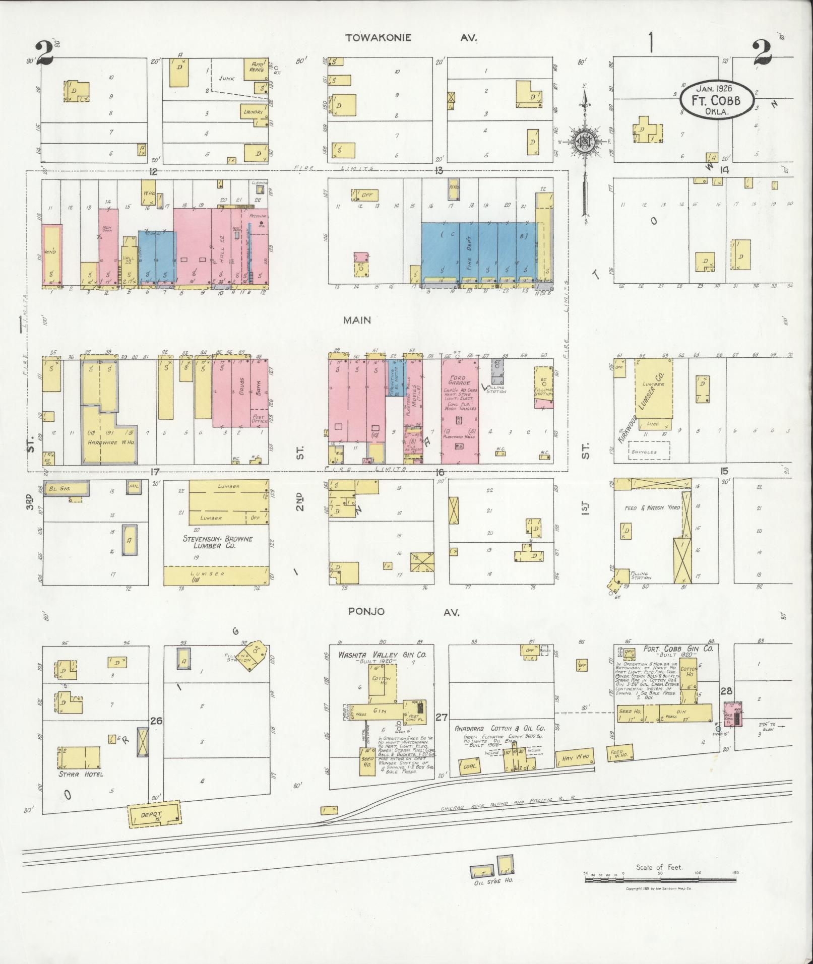 Sanborn Fire Insurance Map from Fort Cobb, Caddo County, Oklahoma (1926), Sheet #0002 - Historic Sanborn Fire Insurance Map Print, vintage old map wall art, antique decor, genealogy gift, Oklahoma Oklahoma map