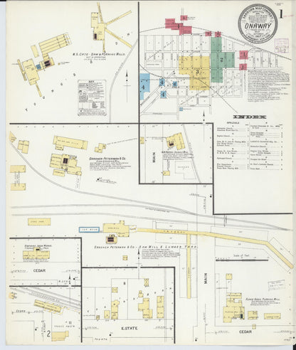 Sanborn Fire Insurance Map from Onaway, Presque Isle County, Michigan (1907), Sheet #0001 - Historic Sanborn Fire Insurance Map Print, vintage old map wall art, antique decor, genealogy gift, Michigan Michigan map