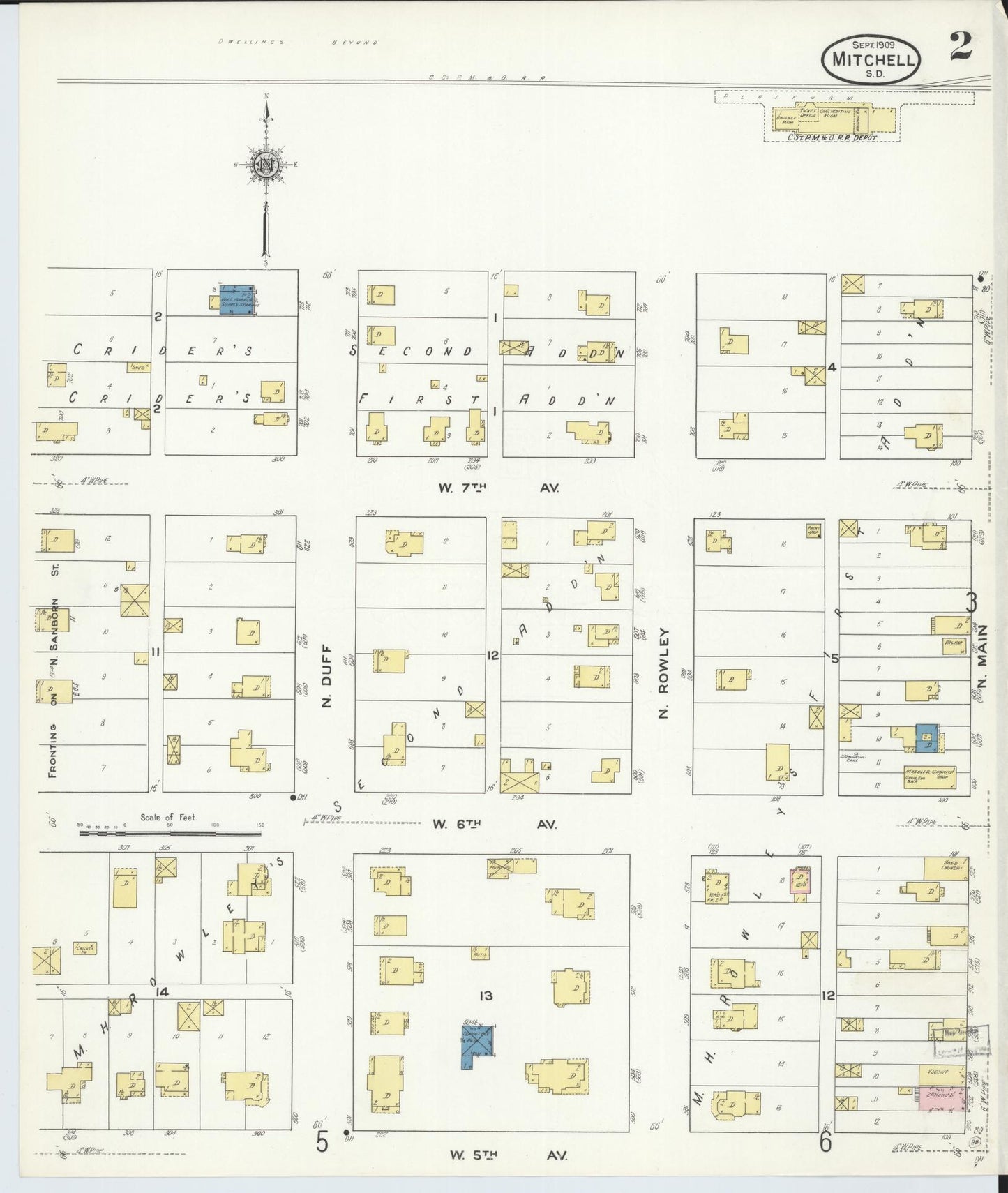 Sanborn Fire Insurance Map from Mitchell, Davison County, South Dakota (1909), Sheet #0002 - Complete Map Set gallery image, historic Sanborn map, vintage wall art, South Dakota South Dakota