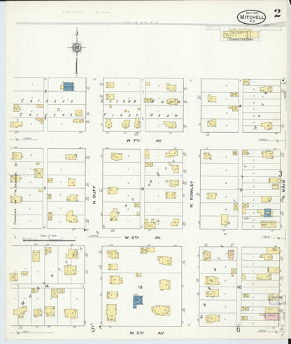 Sanborn Fire Insurance Map from Mitchell, Davison County, South Dakota (1909), Sheet #0002 - Complete Map Set gallery image, historic Sanborn map, vintage wall art, South Dakota South Dakota