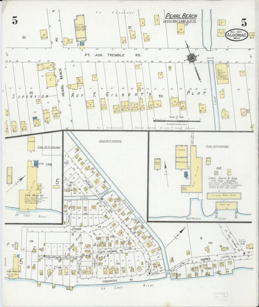 Sanborn Fire Insurance Map from Algonac, Saint Clair County, Michigan (1924), Sheet #0005 - Historic Sanborn Fire Insurance Map Print, vintage old map wall art, antique decor, genealogy gift, Michigan Michigan map
