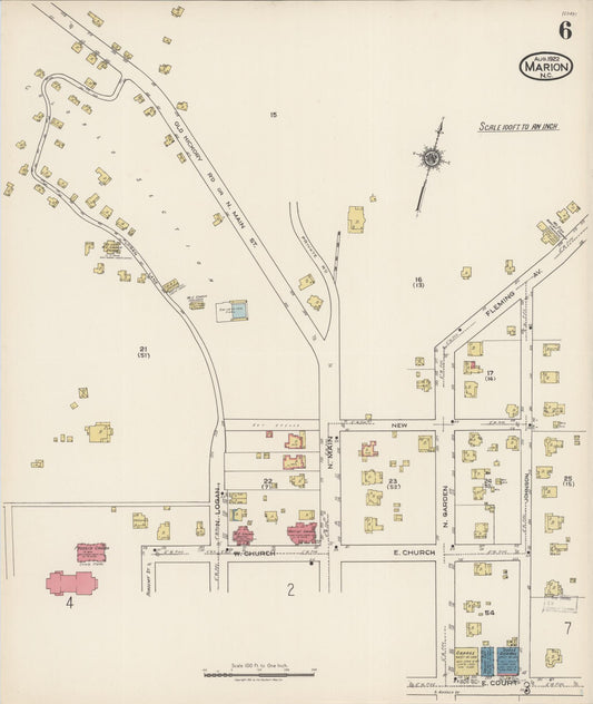 Sanborn Fire Insurance Map from Marion, Mcdowell County, North Carolina (1922), Sheet #0006 - Historic Sanborn Fire Insurance Map Print, vintage old map wall art, antique decor, genealogy gift, North Carolina North Carolina map