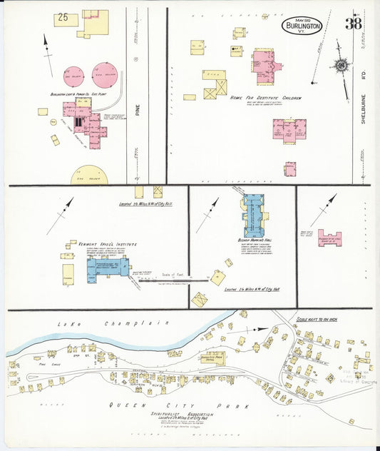 Sanborn Fire Insurance Map from Burlington, Chittenden County, Vermont (1919), Sheet #0038 - Historic Sanborn Fire Insurance Map Print, vintage old map wall art, antique decor, genealogy gift, Vermont Vermont map