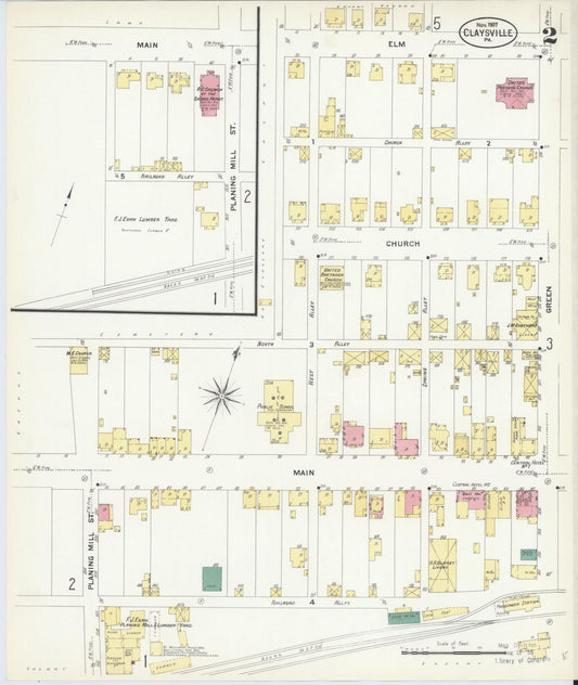 Sanborn Fire Insurance Map from Claysville, Washington County, Pennsylvania (1907), Sheet #0002 - Historic Sanborn Fire Insurance Map Print, vintage old map wall art, antique decor, genealogy gift, Pennsylvania Pennsylvania map