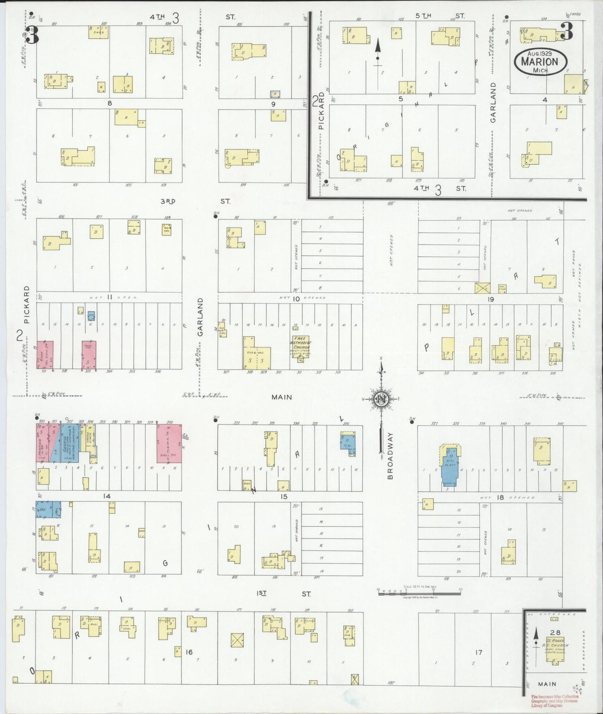 Sanborn Fire Insurance Map from Marion, Osceola County, Michigan (1929), Sheet #0003 - Historic Sanborn Fire Insurance Map Print, vintage old map wall art, antique decor, genealogy gift, Michigan Michigan map