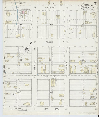 Sanborn Fire Insurance Map from Ashland, Ashland County, Wisconsin (1886), Sheet #0007 - Complete Map Set gallery image, historic Sanborn map, vintage wall art, Wisconsin Wisconsin