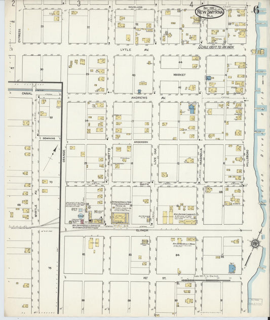 Sanborn Fire Insurance Map from New Smyrna, Valusia County, Florida (1916), Sheet #0006 - Historic Sanborn Fire Insurance Map Print, vintage old map wall art, antique decor, genealogy gift, Florida Florida map