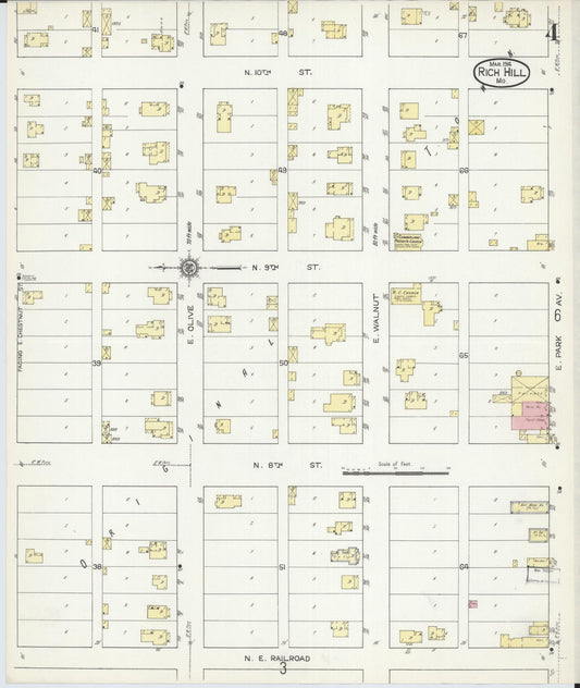 Sanborn Fire Insurance Map from Rich Hill, Bates County, Missouri (1914), Sheet #0004 - Historic Sanborn Fire Insurance Map Print, vintage old map wall art, antique decor, genealogy gift, Missouri Missouri map
