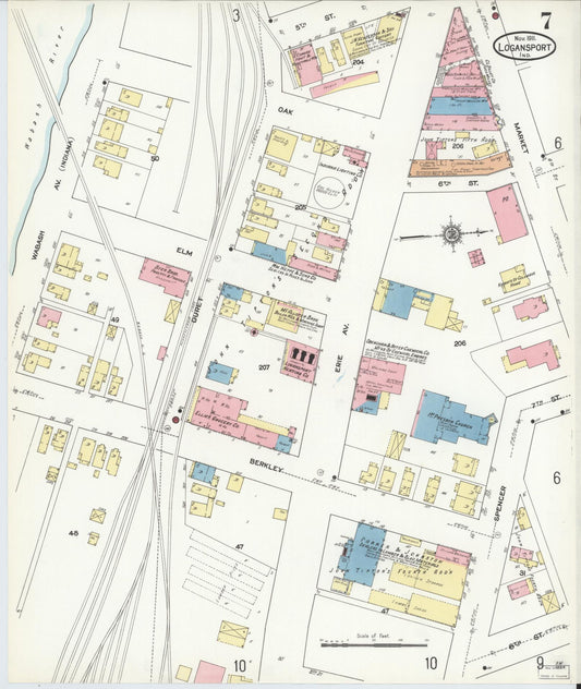 Sanborn Fire Insurance Map from Logansport, Cass County, Indiana (1911), Sheet #0007 - Historic Sanborn Fire Insurance Map Print, vintage old map wall art, antique decor, genealogy gift, Indiana Indiana map