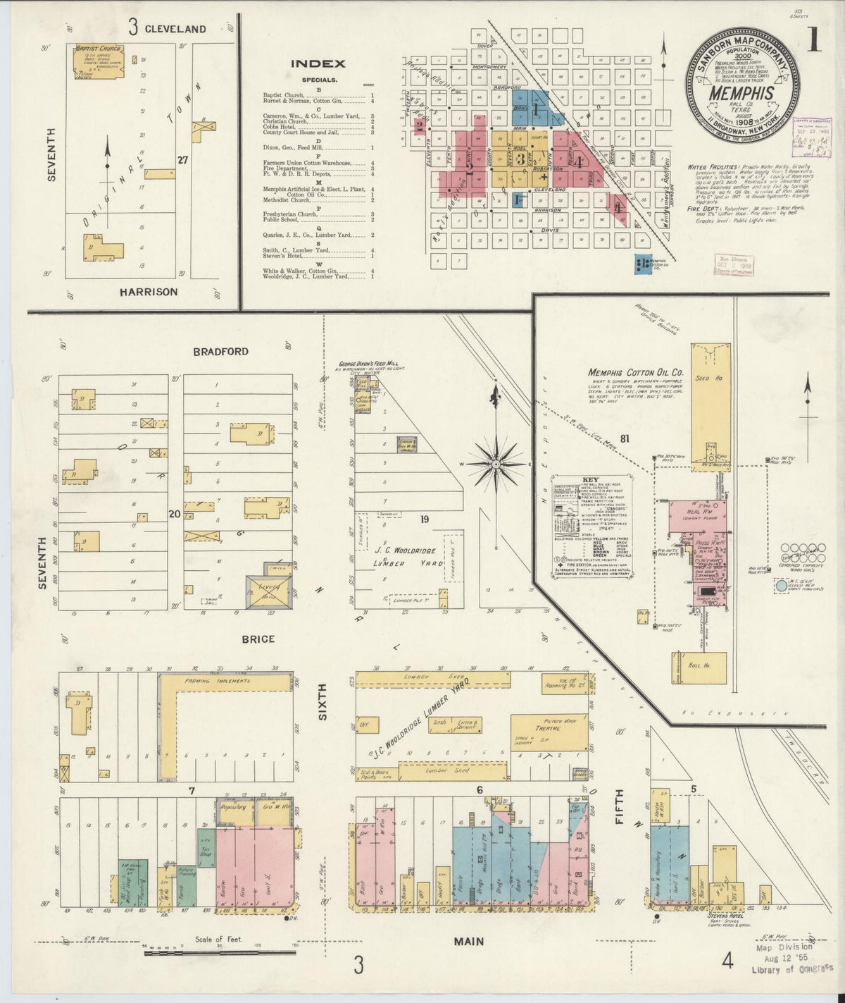 Sanborn Fire Insurance Map from Memphis, Hall County, Texas (1908), Sheet #0001 - Complete Map Set gallery image, historic Sanborn map, vintage wall art, Texas Texas