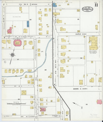 Sanborn Fire Insurance Map from Springfield, Robertson County, Tennessee (1921), Sheet #0011 - Complete Map Set gallery image, historic Sanborn map, vintage wall art, Tennessee Tennessee